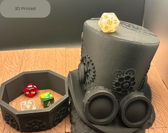 Torre de dados estilo Steampunk con forma de sombrero de copa y bandeja para dados: accesorio de estilo gótico victoriano para juegos de rol de mesa y D&D.