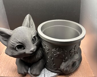 Printed Cat Planter | Feline Catch-All Pot & Desk Decor | Whimsical Fantasy Gift for Cat Lovers