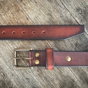 Men's Leather Belt, Rustic Leather Belt, Antiqued Brown, 1.5 wide with solid brass roller buckle image 5