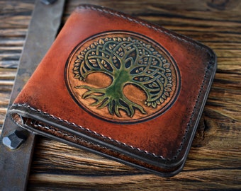 The Standard Leather Bi-Fold Wallet w/ Personalization Monogram or Celtic Stamp