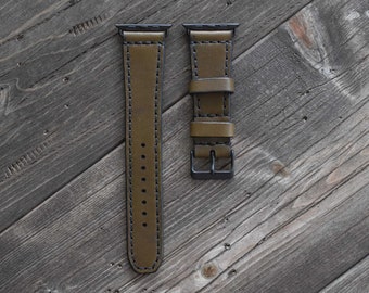 Apple Watch Strap - Green Olive Full Grain Vegetable Tanned Leather