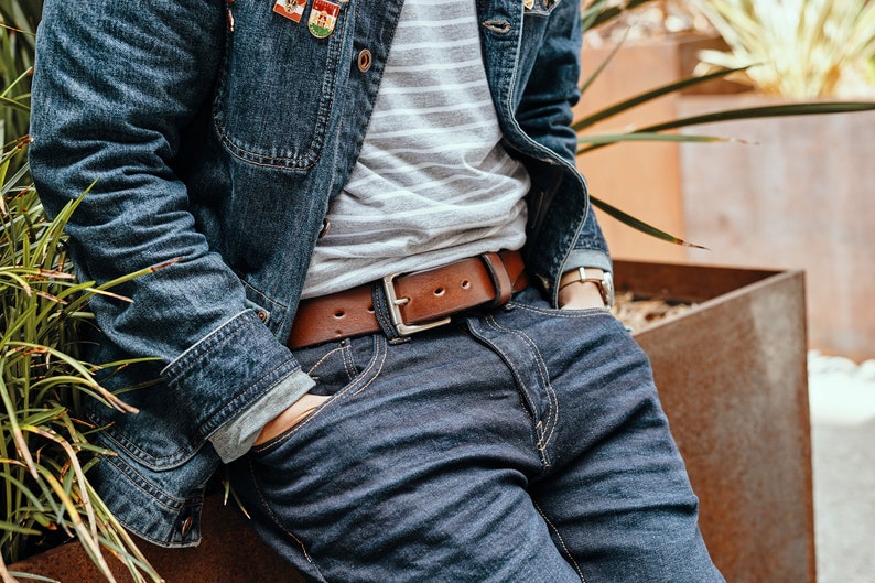 Men's Leather Belt, Rustic Leather Belt, Antiqued Brown, 1.5 wide with solid brass roller buckle image 2