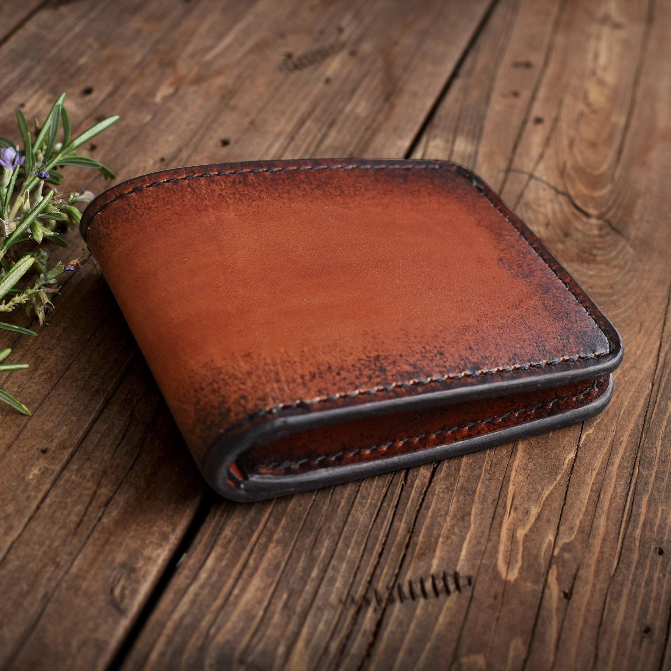 Ashford Bi-Fold Wallet, 4 pocket leather wallet w/ Personalization Monogram or Celtic Stamp