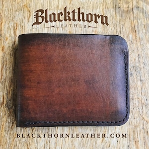 Slim Minimalist Design Leather Bi-Fold Wallet w/ Personalization Monogram or Celtic Stamp