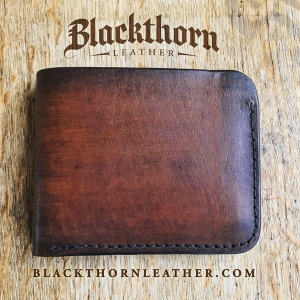 Slim Minimalist Design Leather Bi-Fold Wallet w/ Personalization Monogram or Celtic Stamp