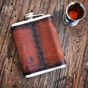 Leather Wrapped Stainless Steel Hip Flask with Monogram Personalized Handmade groomsmen gift bridal party gift father's day gift image 4