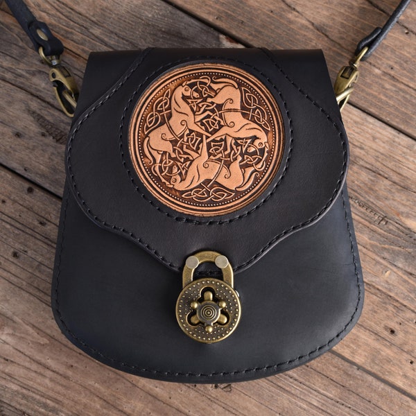 The Brigid: Celtic Horses Cossbody leather purse small day bag