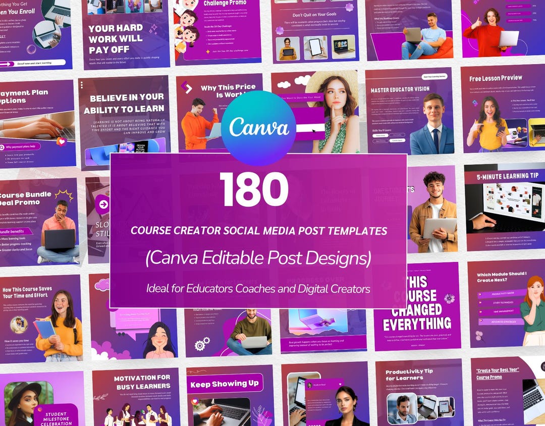 180 Course Creator Social Media Post Templates for Instagram & Facebook ...