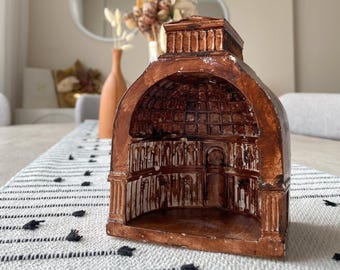 Bronze Concrete Pantheon Decor |Distressed Roman Temple Sculpture | Aged Architectural Art Piece| Rustic Ancient Building Model Dark Bronze