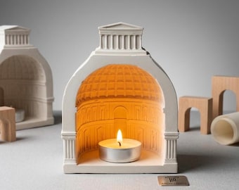 Portacandele a forma di castello gotico: decorazione in cemento per angolo lettura.