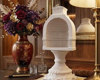 White Concrete Pantheon Sculpture: Roman Architectural Decor