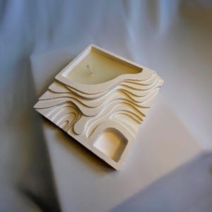 Bougie topographique en béton faite main | Art déco au contour | Porte-cartes d'altitude unique | Cadeau zen moderne en béton | Jardinière topographique