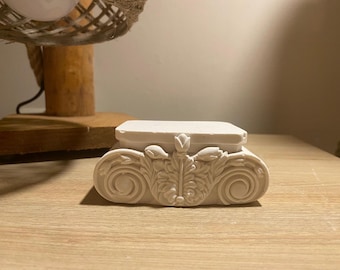 White Concrete Classical Pedestal | Handmade Architectural Home Decor | Ornate Roman Column Base Ornament | Roman Ionic Style Display Stand
