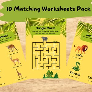 Printable Matching Worksheets, Match the Picture, Kindergarten Preschool Activity, Busybook, Educational Pages, Teaching Animals
