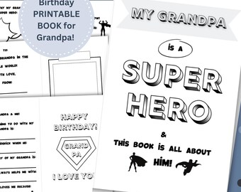 Super Hero Grandpa, Printable Grandpa Father's Day Gift, Personalized Book for Grandpa, Father's Day Card from grandkids, Present to Grandpa