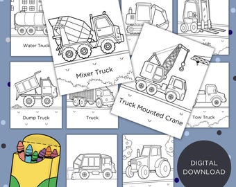 Coloriages de camions et de véhicules de construction, Coloriages de camions de construction, Activité sur les camions de construction, Coloriages pour enfants, Amusant