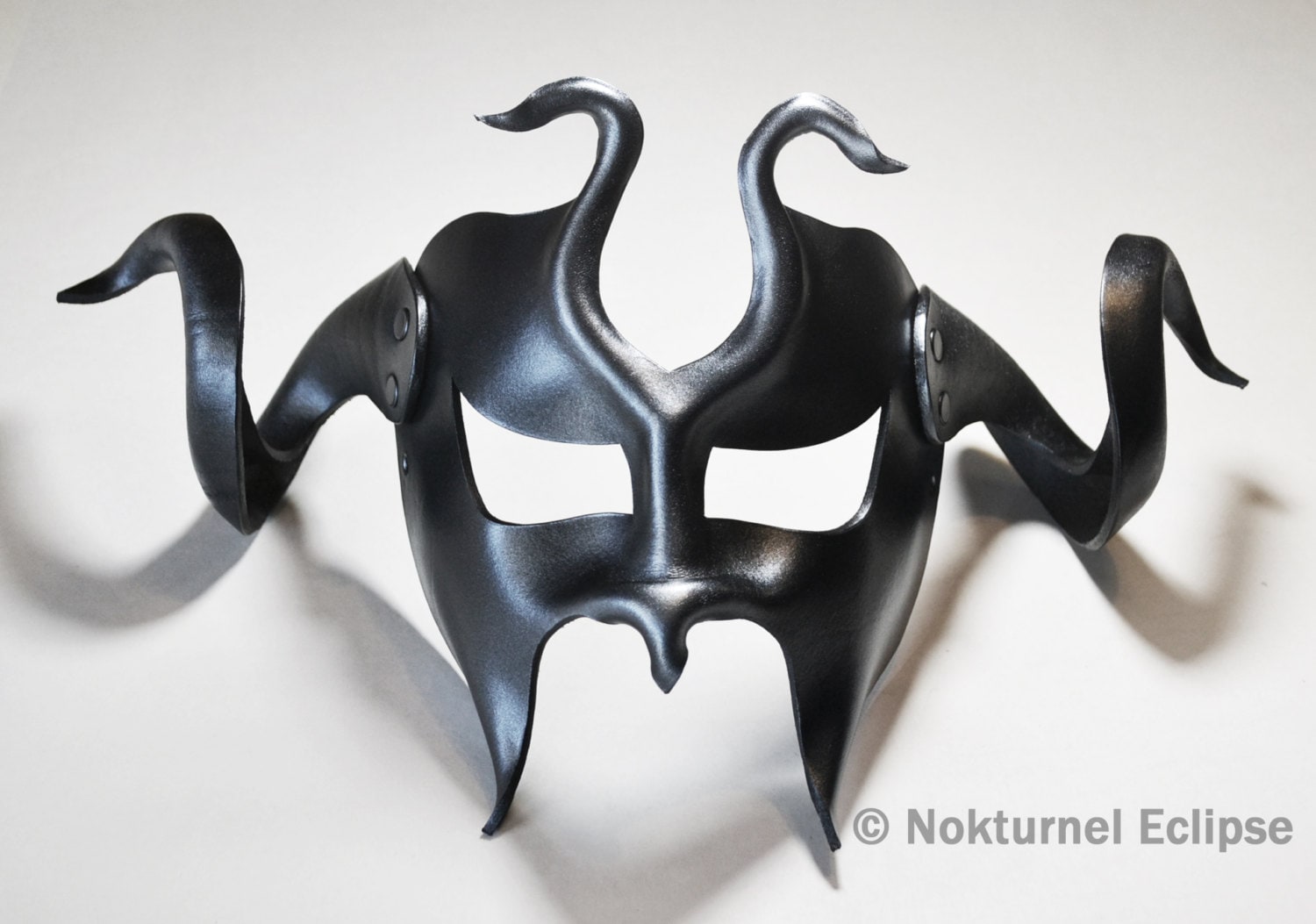 Black Masquerade Leather Mask with Big Horns Cosplay Halloween Costume UNISEX