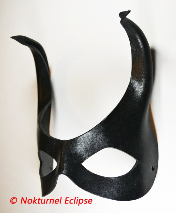 Black Masquerade Leather Mask Long Horns Halloween Devil Costume Cosplay UNISEX