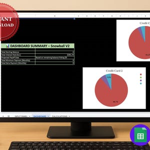 Hoja de presupuesto de bola de nieve para deudas / Planificador de presupuesto de Google Sheets en modo oscuro / Seguimiento de pagos con tarjeta de crédito / Planificador de presupuesto de bola de nieve