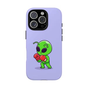 Funda para teléfono con diseño de extraterrestre boxeando, divertida y resistente, regalo único, cumpleaños para amigos, con un toque espacial peculiar, accesorios geek