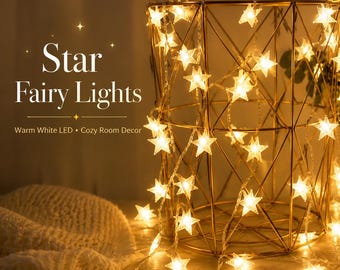 Star Fairy Lights, Warm White LED String Lights, Cozy Bedroom Decor