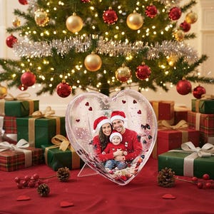 パーソナライズされたハート型スノードーム | 家族の記念品