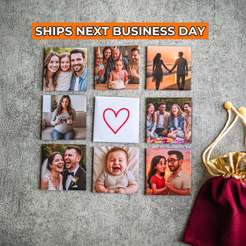 Custom Photo Magnets, Personalized Fridge Magnet Gift, 2x2, Locker Magnet image 1