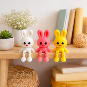 3D Printed Bunny Shelf Sitter – Articulated Legs Desk Decor, Spring Easter Figurine