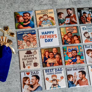 Fathers Day Gift - Custom Photo Magnets - Best Father Days Gift -  Personalized Gift 2x2&quot; - Custom Fridge Photo Magnets