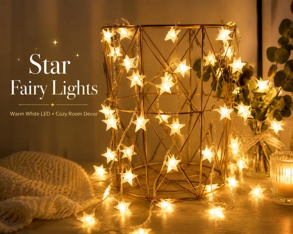 Star Fairy Lights, Warm White LED String Lights, Cozy Bedroom Decor