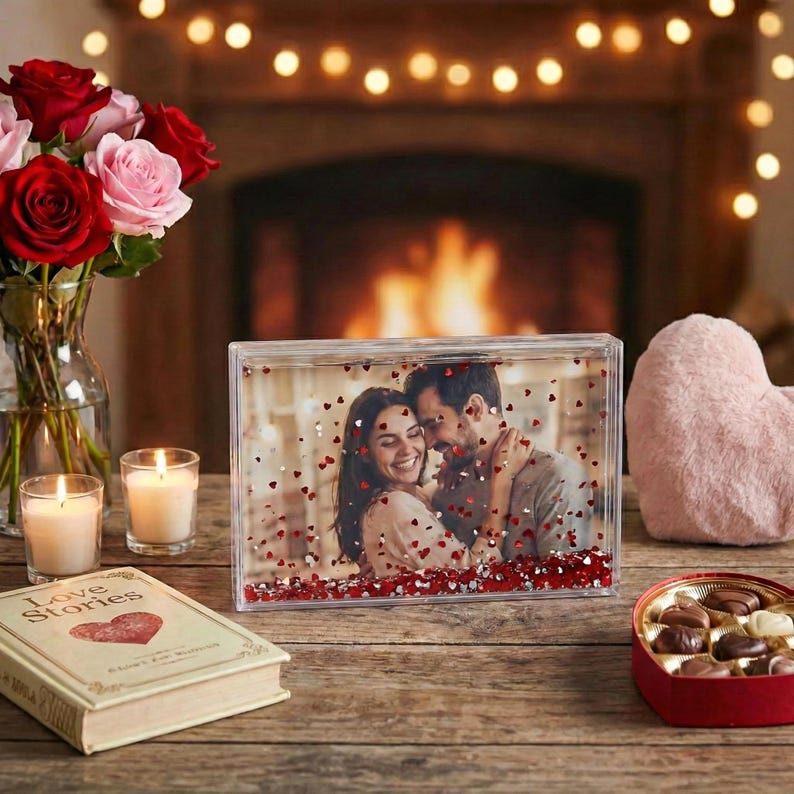 Personalized Snow Globe Photo Frame, Custom 4x6 Picture Frame With Red ...