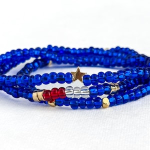 Blue Beaded Stretch Bracelet Set: Gold Star USA