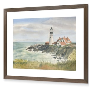 Portland Head Light Aquarelldruck - 9x12 Leuchtturm Wandkunst, Küstendekor Maine, Nautische Landschaftsmalerei, ungerahmt Kunstdruck
