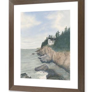 Bass Harbor Lighthouse Print Unframed – Coastal Watercolor Wall Art – Maine Lighthouse Painting – Nautical Home Decor