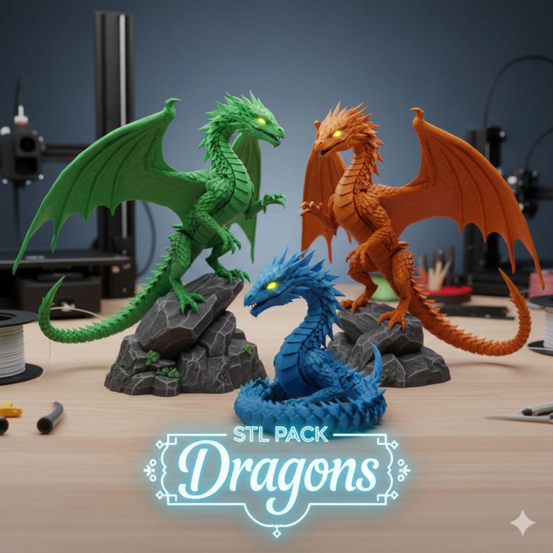 3D Print Flexi Dragon STL Bundle: 35+ Articulated Fidget Dragons ...