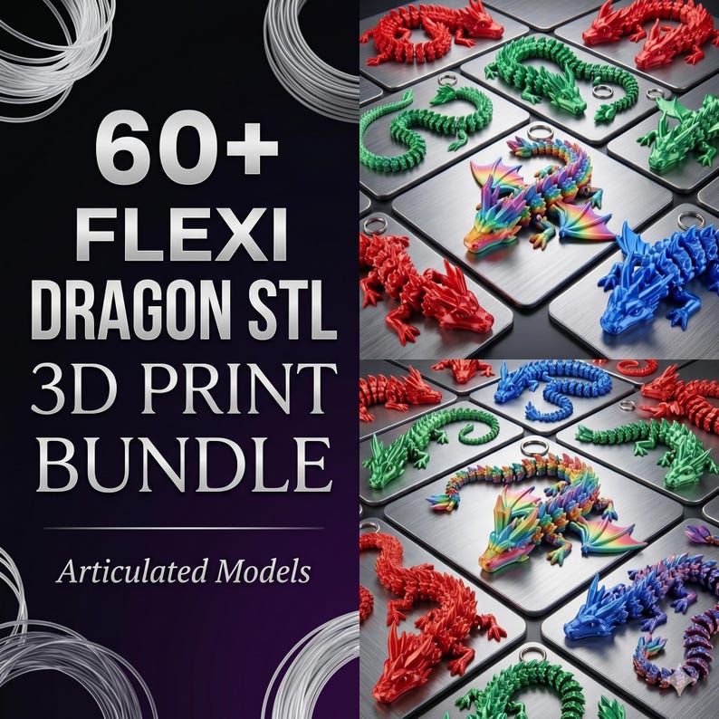 3D Print Flexi Dragon STL Bundle: 35+ Articulated Fidget Dragons ...