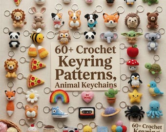 Plus de 60 modèles de porte-clés au crochet, ensemble PDF de porte-clés Amigurumi animaux