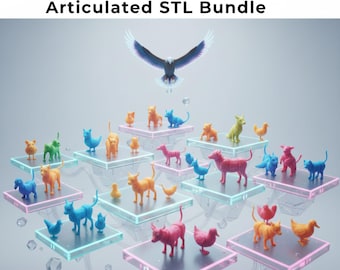 Más de 500 animales flexibles articulados en 3D STL. Paquete de mascotas flexibles. Descarga instantánea. Juguetes imprimibles. Animales articulados flexibles en 3D.