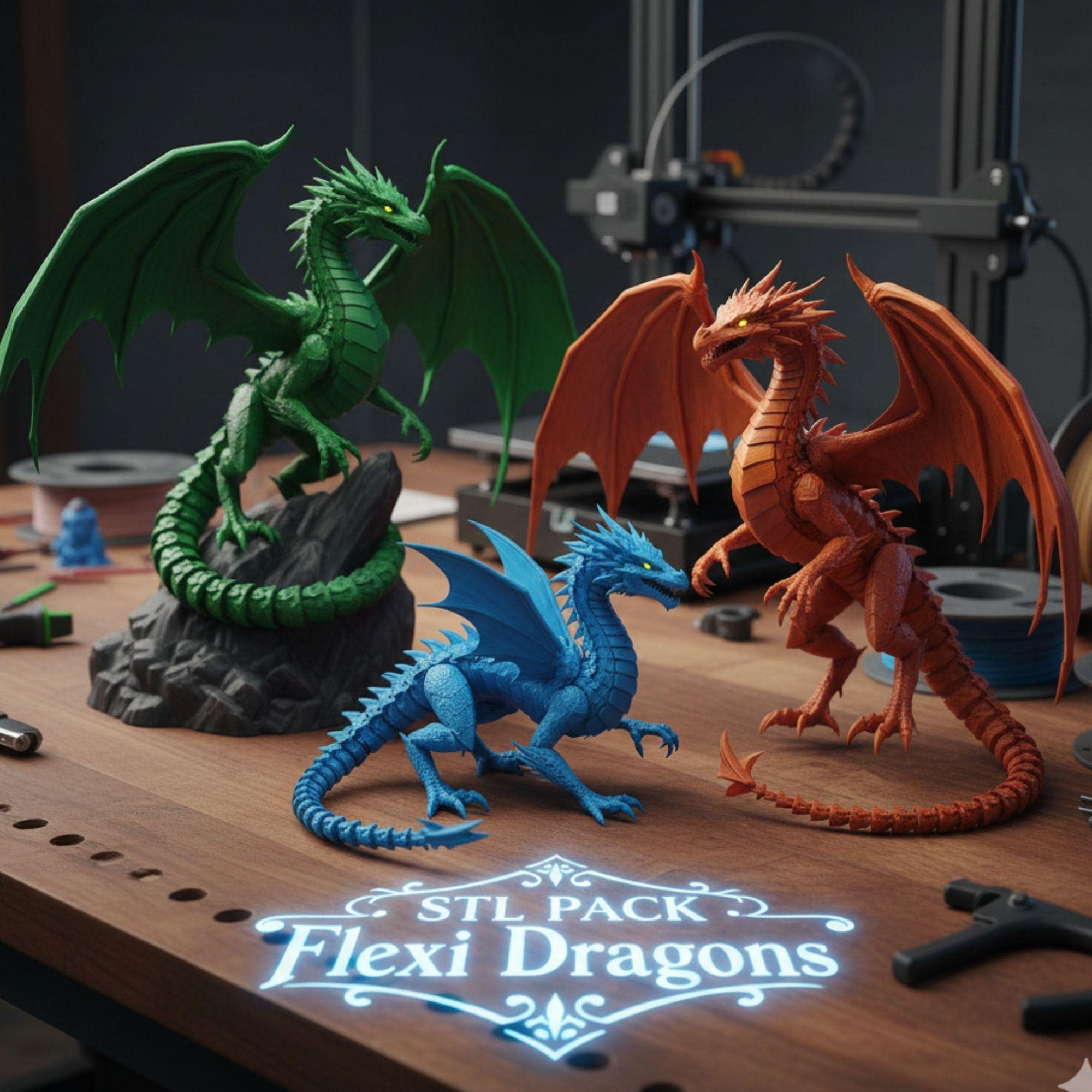 3D Print Flexi Dragon STL Bundle: 35+ Articulated Fidget Dragons ...