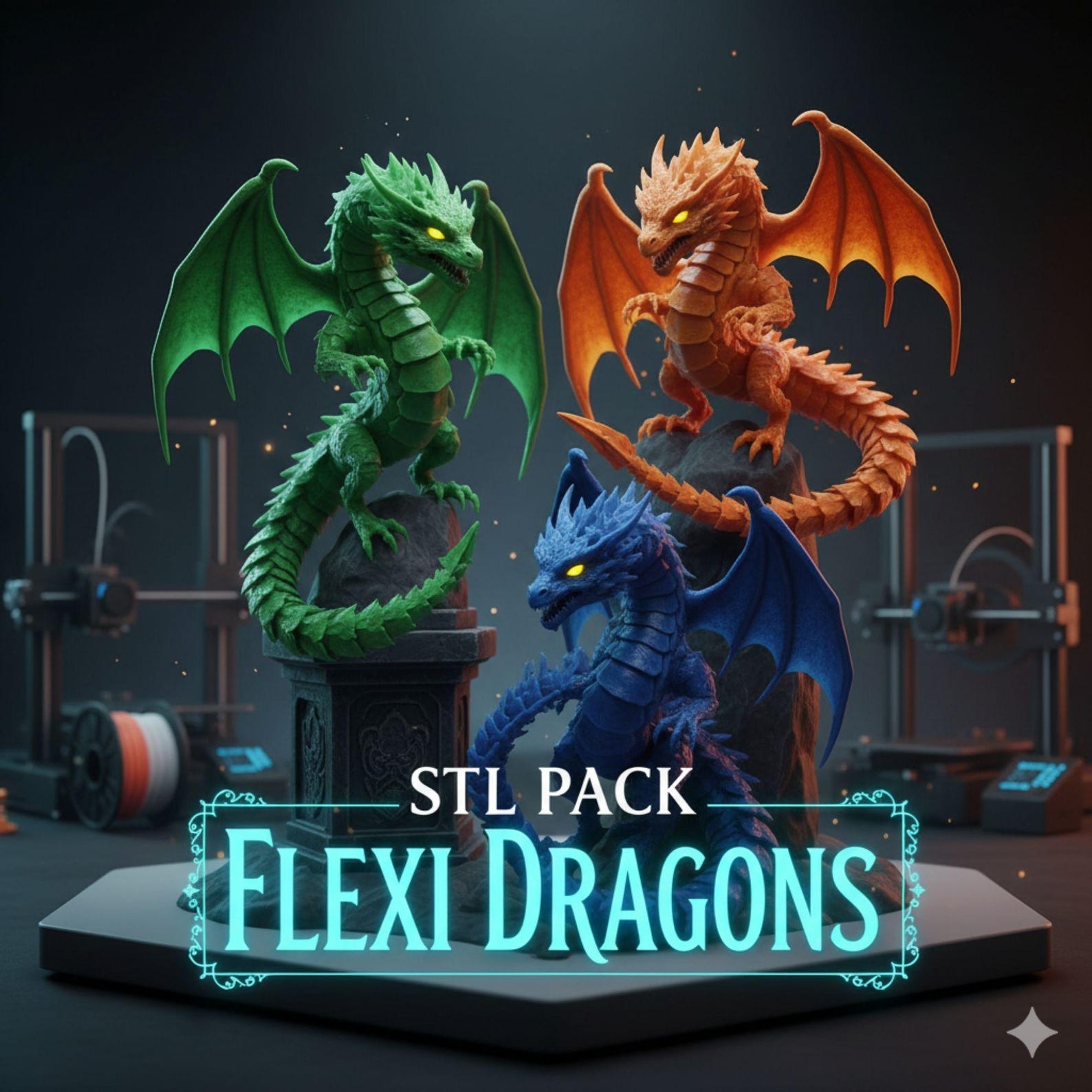 3D Print Flexi Dragon STL Bundle: 35+ Articulated Fidget Dragons ...