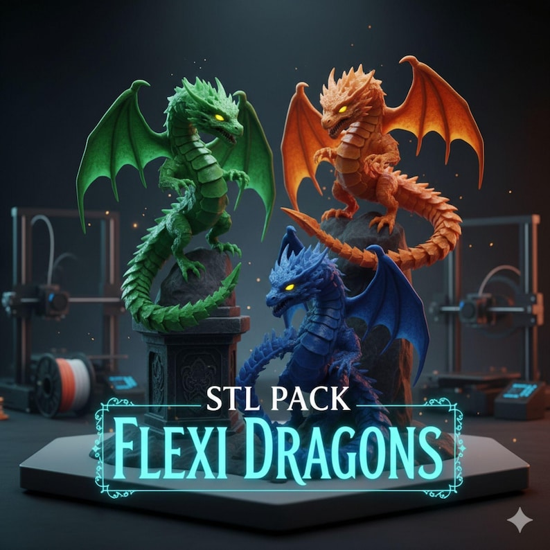 3D Print Flexi Dragon STL Bundle: 35+ Articulated Fidget Dragons ...