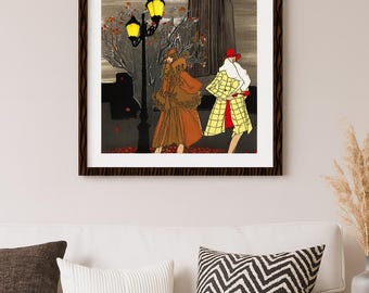 Autumn in New York Art Print | Vintage NYC Wall Art | Fall City Illustration | New York Poster | Old Money Decor | City Street Print