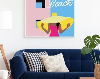Miami Beach Retro Travel Poster | Tropical Art Deco Coastal Decor