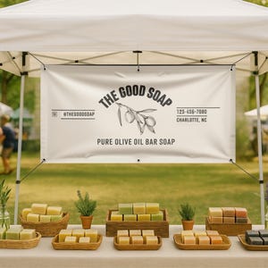 Customized Farmers Market Tent Banner Design | Neutral Vintage Minimalistic | Personalized Backdrop | Bakery, Soaps | Digital File