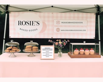 Customizable Farmers Market Banner Personalized Business Backdrop (Digital File) in Pink Gingham
