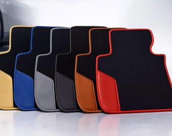 BMW Compatible Floor Mats, Black Carpet with Leather Trim, Custom Fit Set