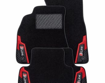 Audi RS Compatible Floor Mats, Custom Automotive Carpet with Leather Trim, Embroidered Logo