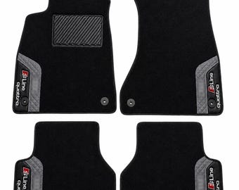 Audi S-Line Quattro Compatible Floor Mats, Custom Carpet Car Mats, Embroidered Logo, Leather Trim