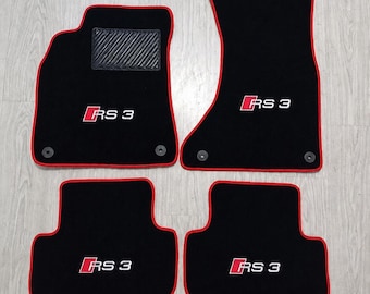 AUDI compatible carpet floor mats. RS3 logo, custom embroidered logo, custom design, made to order.