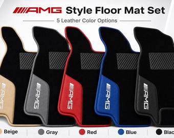 AMG Style Custom Fit Carpet Floor Mats – Full Set Leather Trim Anti-Slip